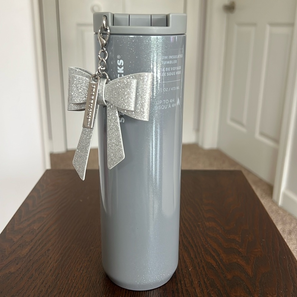 NEW Starbucks Holiday 2023 Silver Bow Insulated Tumbler 16 oz
